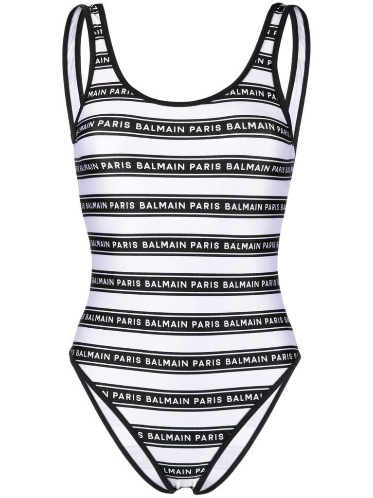 Monochrome Logo Striped Swimsuit