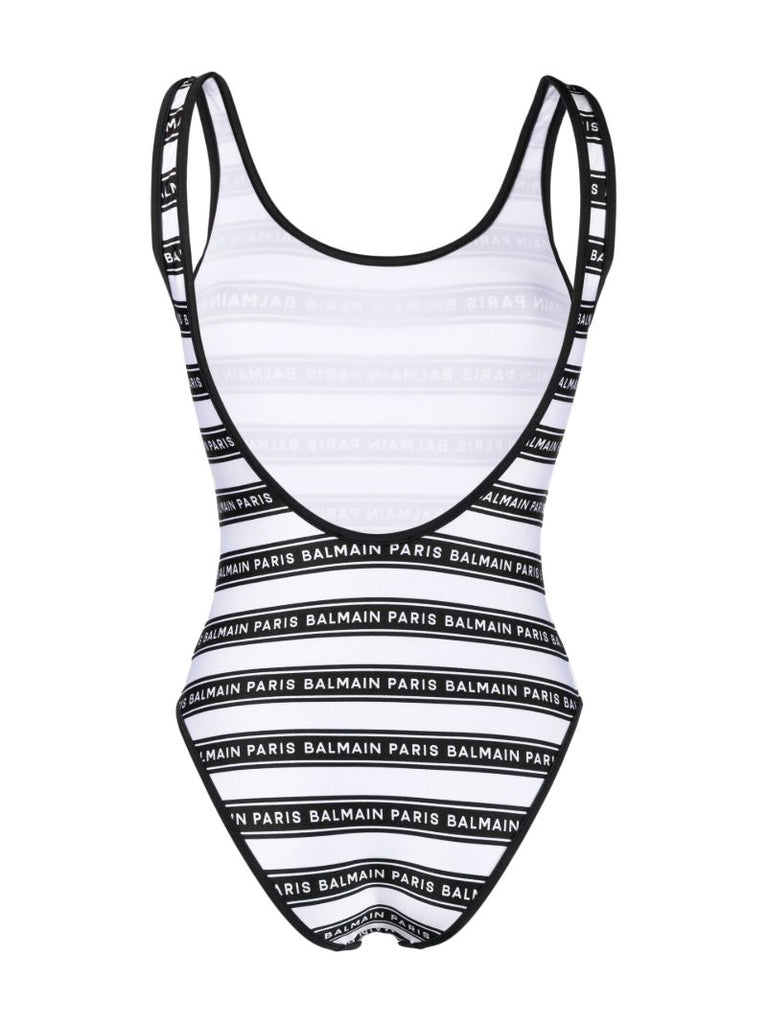 Monochrome Logo Striped Swimsuit