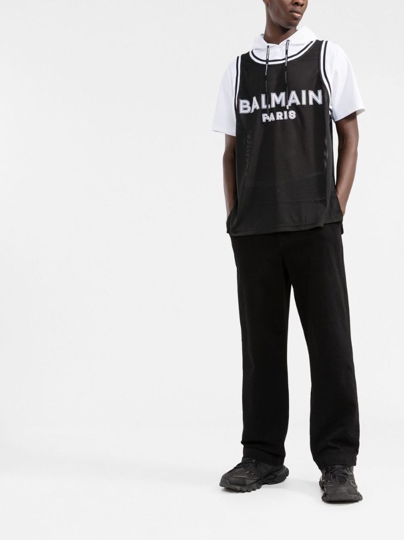 Black Logo Embroidered Hooded T-shirt