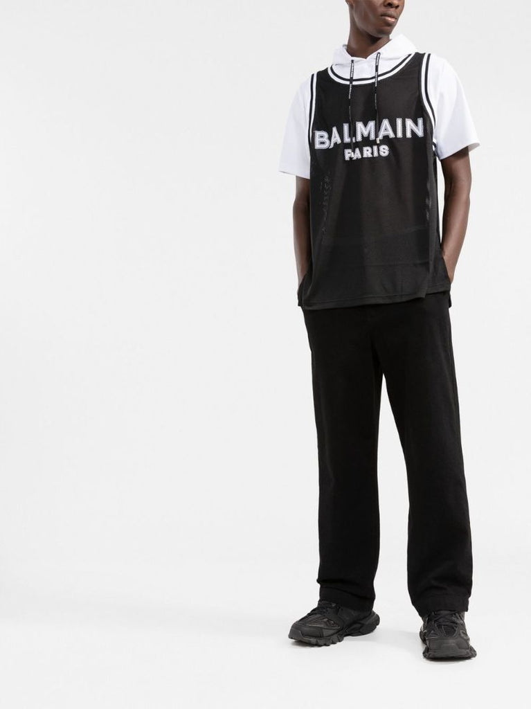 Black Logo Embroidered Hooded T-shirt