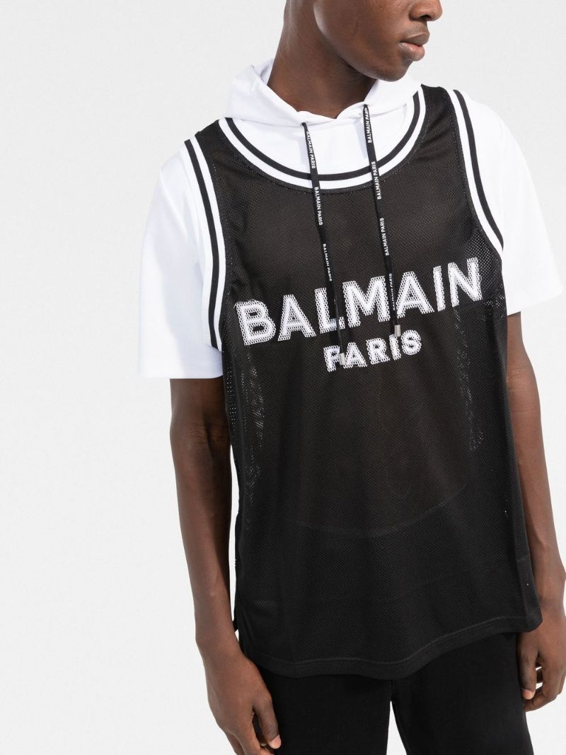 Black Logo Embroidered Hooded T-shirt