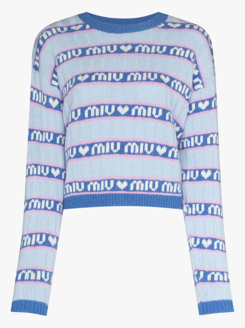 Blue Logo Intarsia-knit Wool Sweater