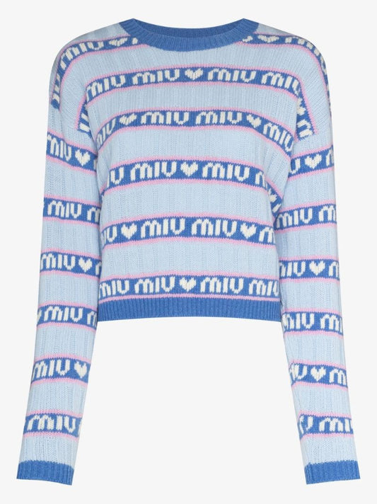 Blue Logo Intarsia-knit Wool Sweater