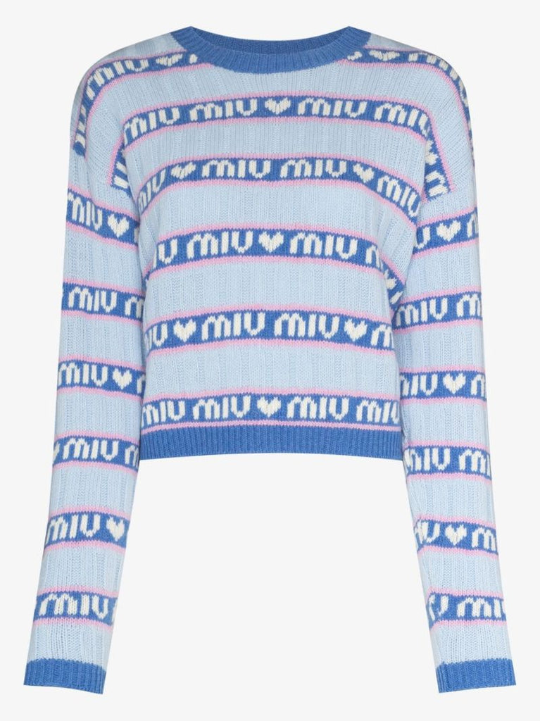 Blue Logo Intarsia-knit Wool Sweater