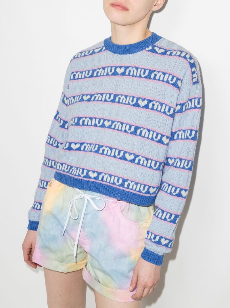 Blue Logo Intarsia-knit Wool Sweater