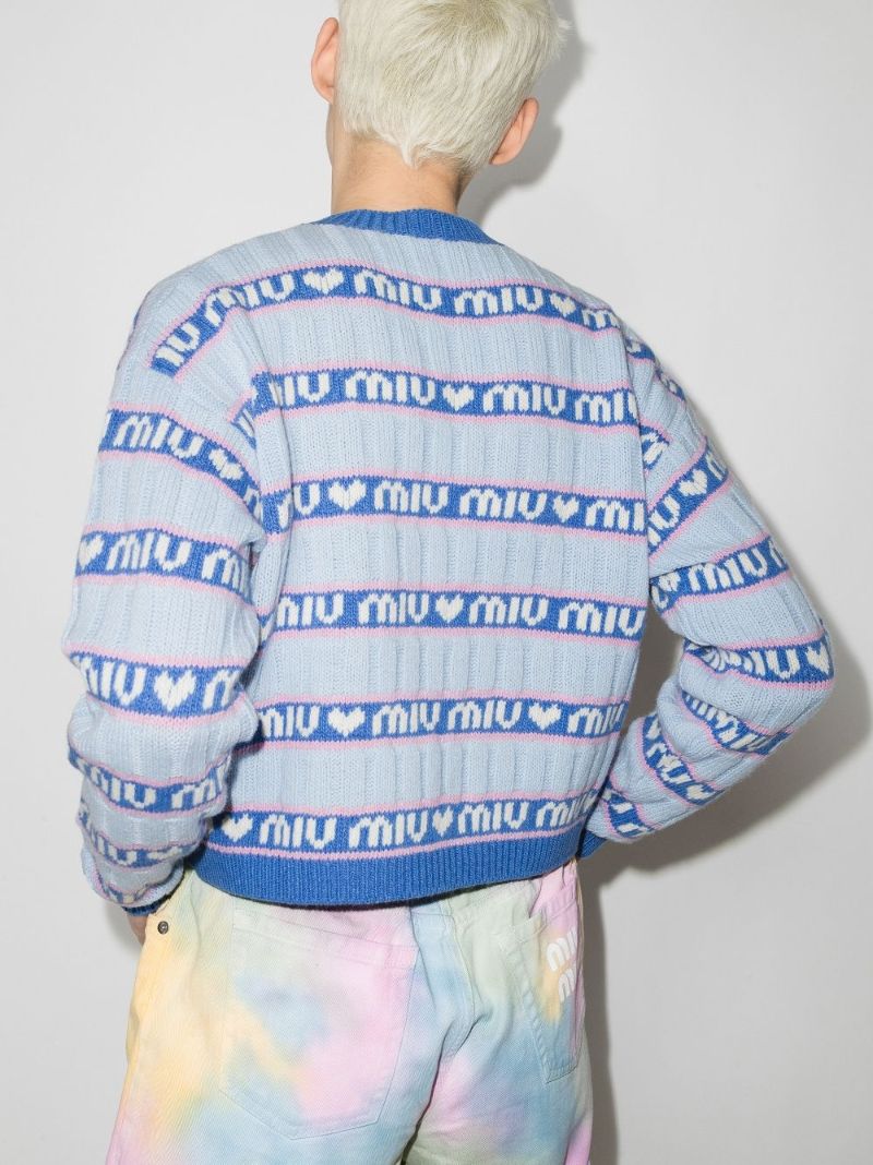 Blue Logo Intarsia-knit Wool Sweater