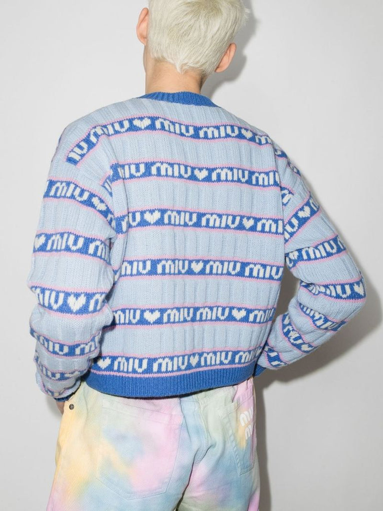 Blue Logo Intarsia-knit Wool Sweater