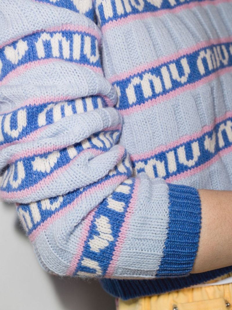 Blue Logo Intarsia-knit Wool Sweater