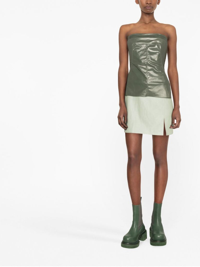 Green Coated Strapless Top