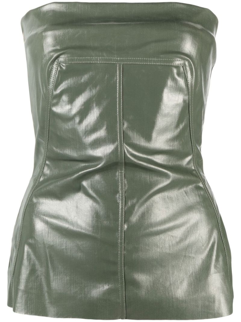 Green Coated Strapless Top