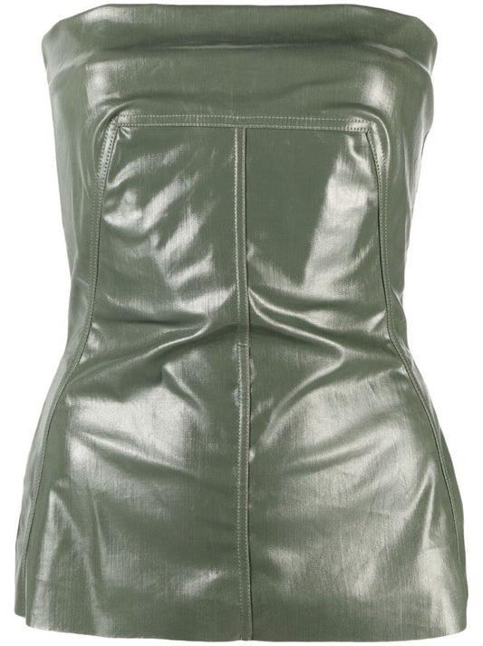 Green Coated Strapless Top