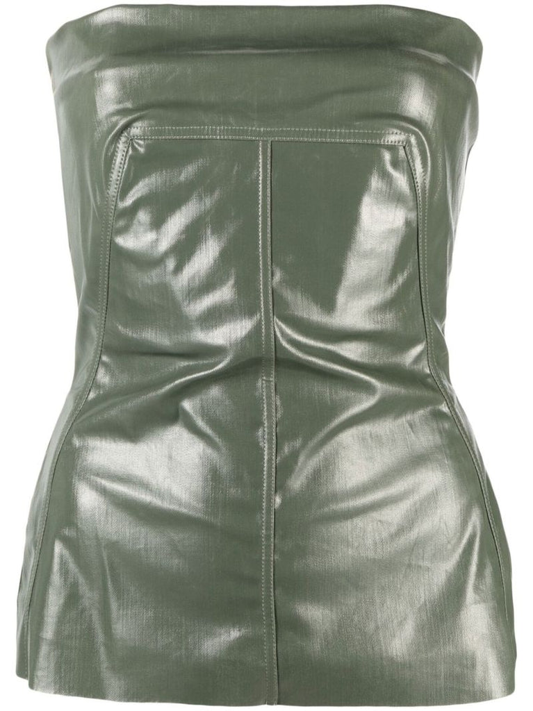 Green Coated Strapless Top