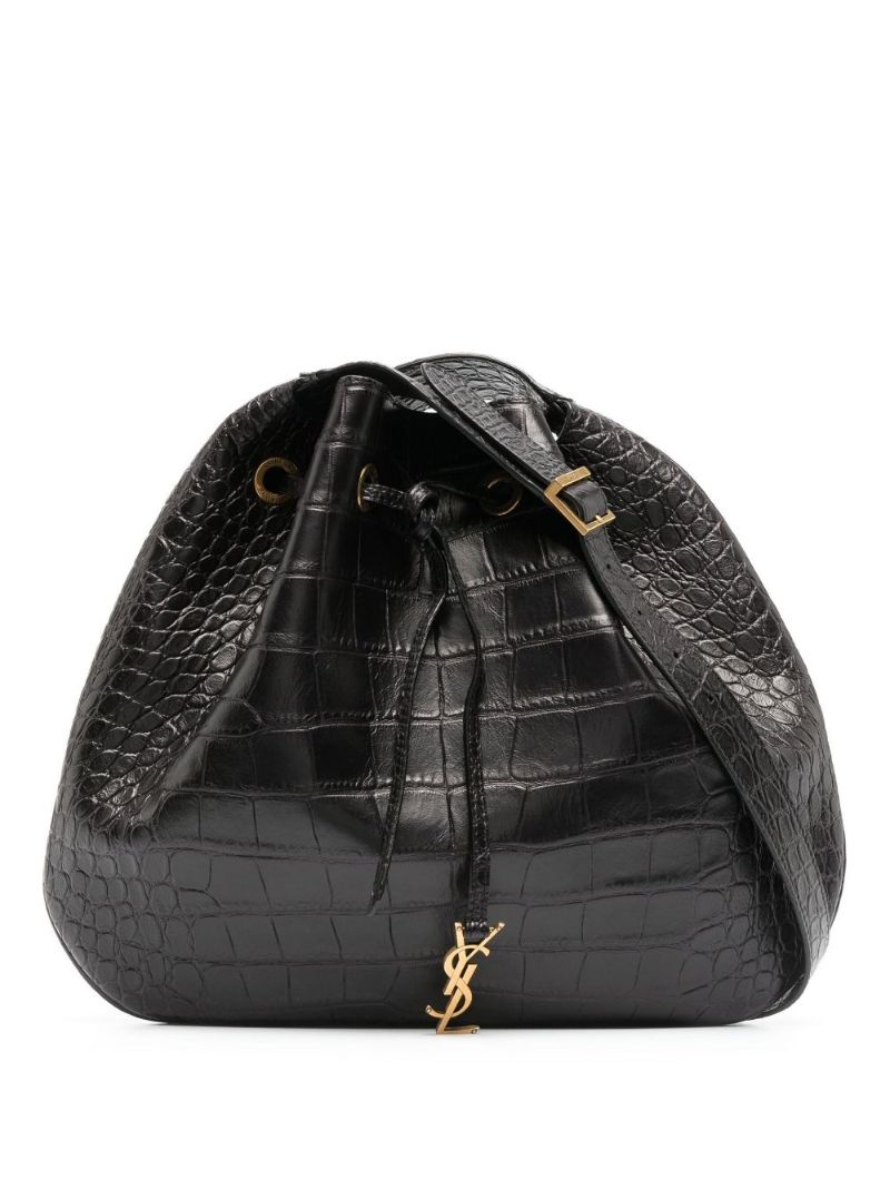 Black Paris Vii Large Mock Croc Leather Bucket Bag