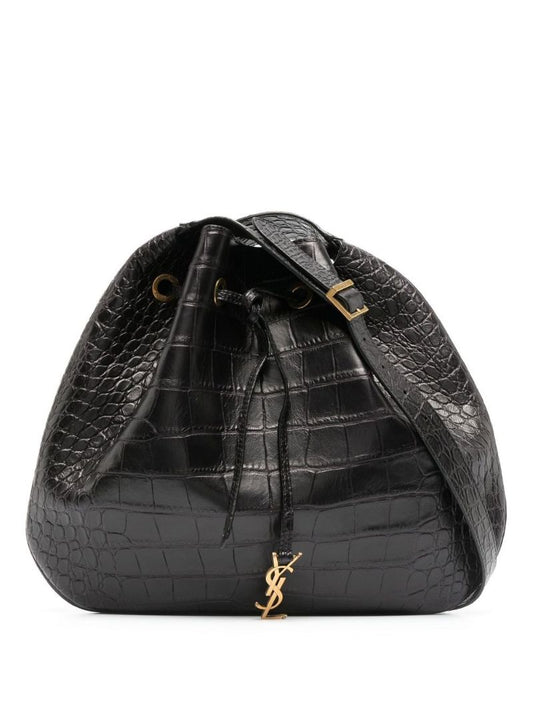 Black Paris Vii Large Mock Croc Leather Bucket Bag