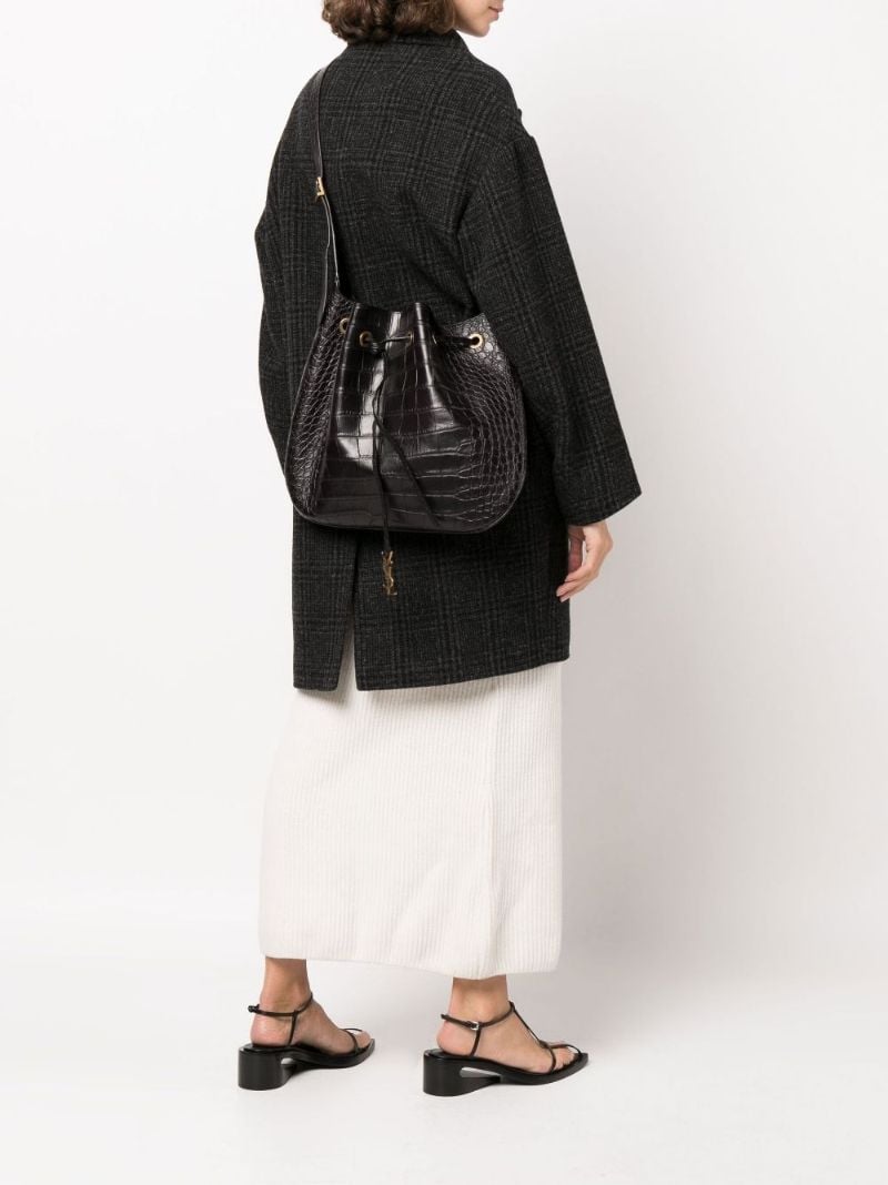Black Paris Vii Large Mock Croc Leather Bucket Bag