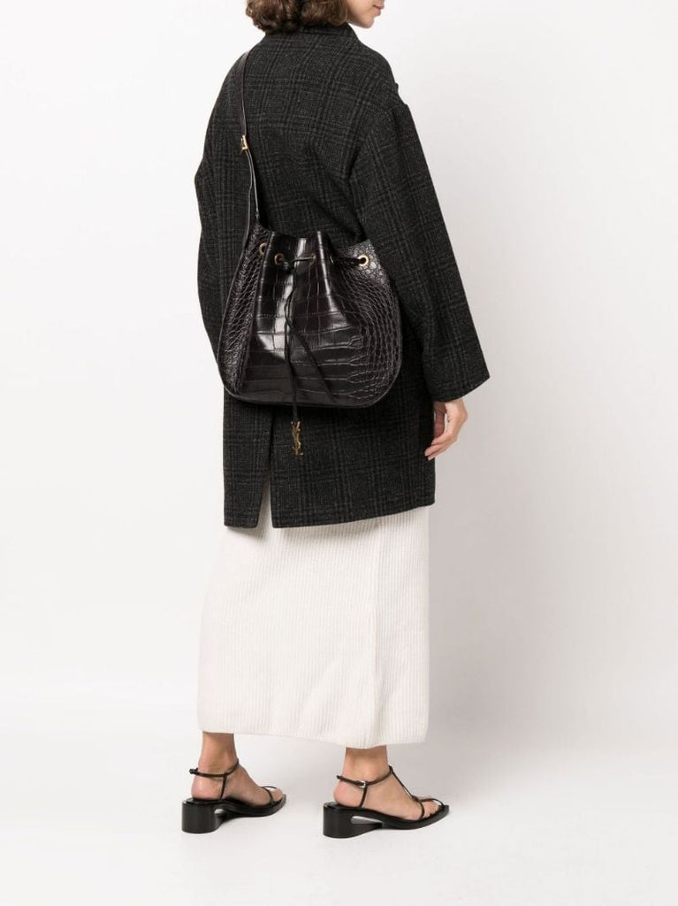 Black Paris Vii Large Mock Croc Leather Bucket Bag