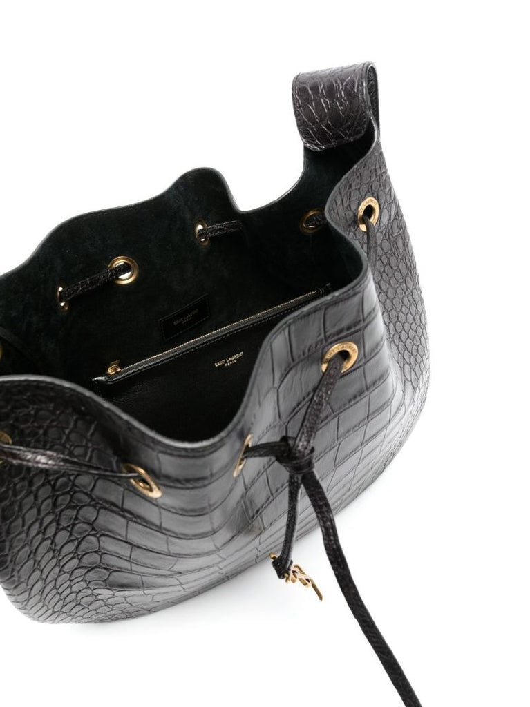 Black Paris Vii Large Mock Croc Leather Bucket Bag