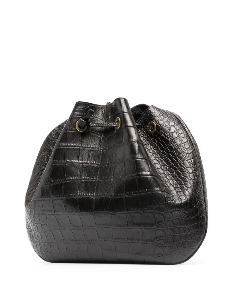 Black Paris Vii Large Mock Croc Leather Bucket Bag