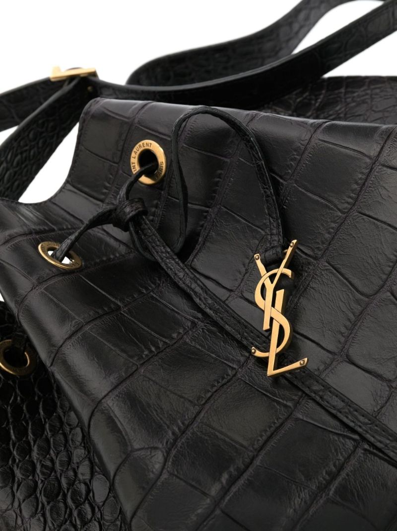 Black Paris Vii Large Mock Croc Leather Bucket Bag