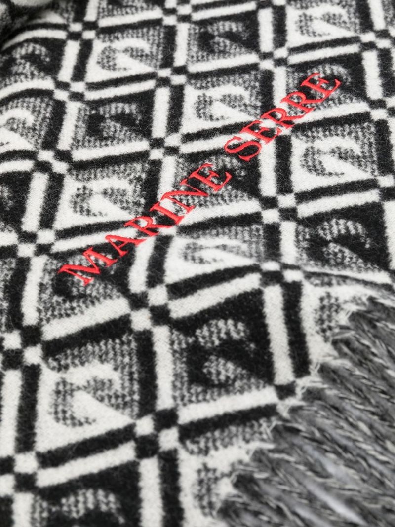 Black and White Monogram Fringed Scarf