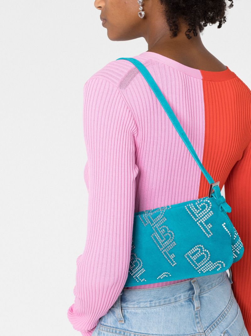 Blue Dulce Crystal-embellished Suede Shoulder Bag