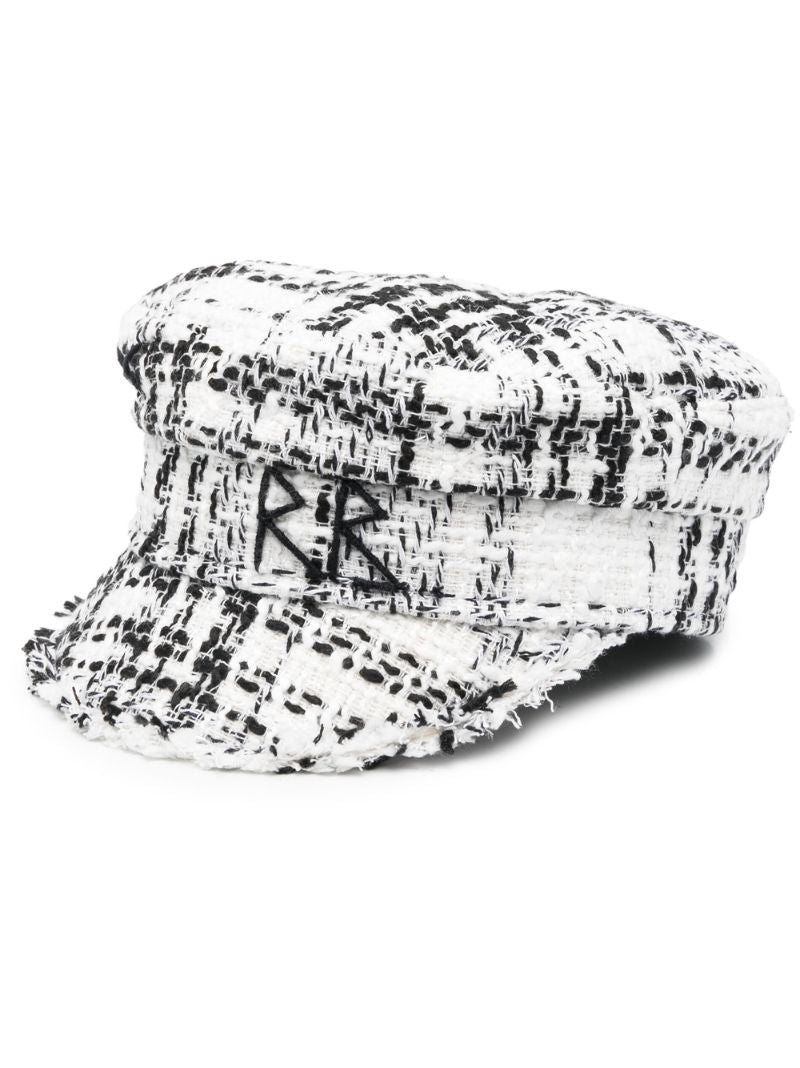 White BouclÃ© Baker Boy Cotton Cap