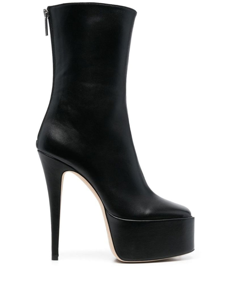 Black Ivana Platform Leather Ankle Boots