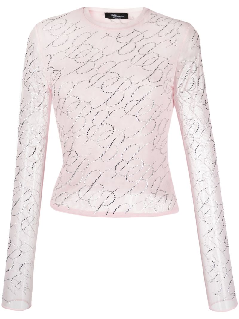 Pink Crystal Monogram Long Sleeve Top
