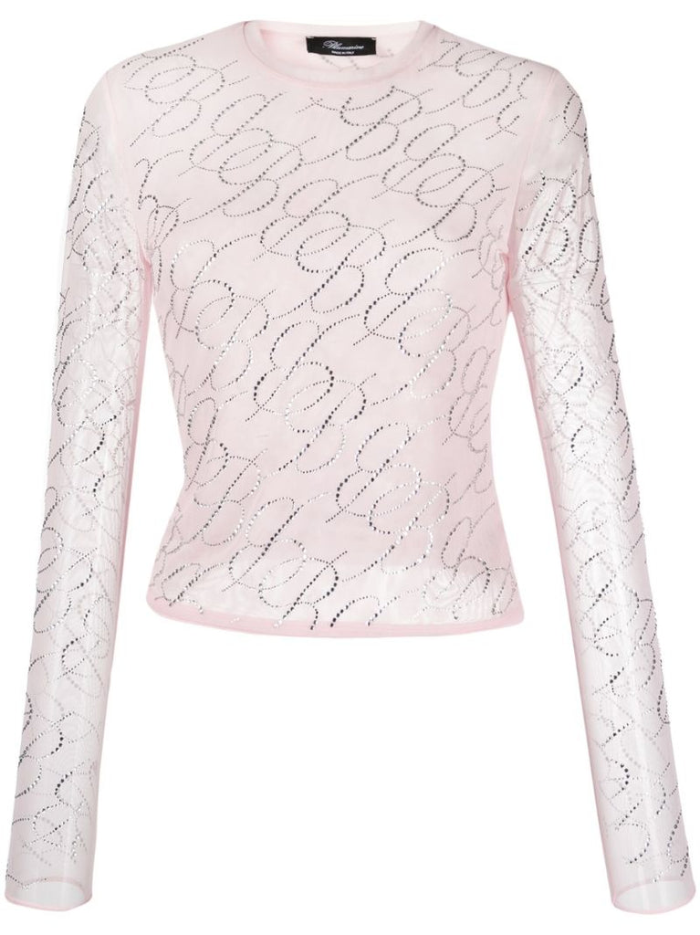 Pink Crystal Monogram Long Sleeve Top
