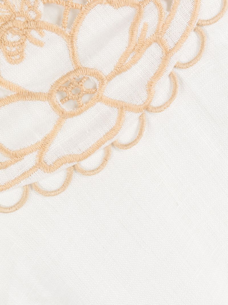 Neutral Embroidered Floral Linen Midi Dress