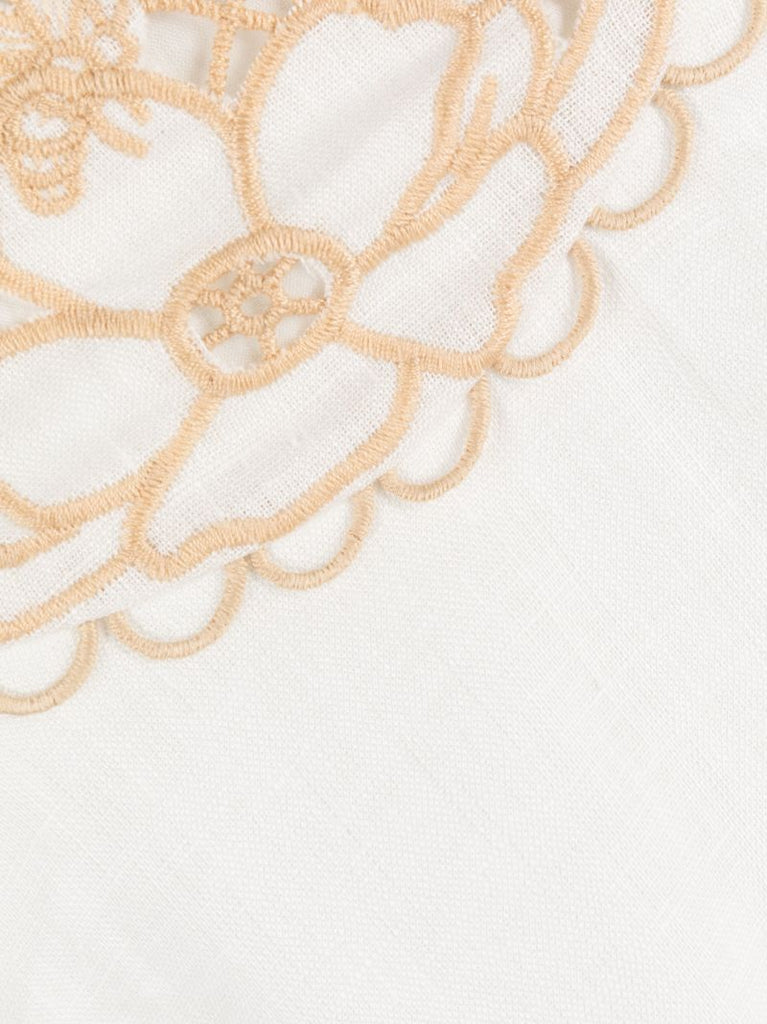 Neutral Embroidered Floral Linen Midi Dress