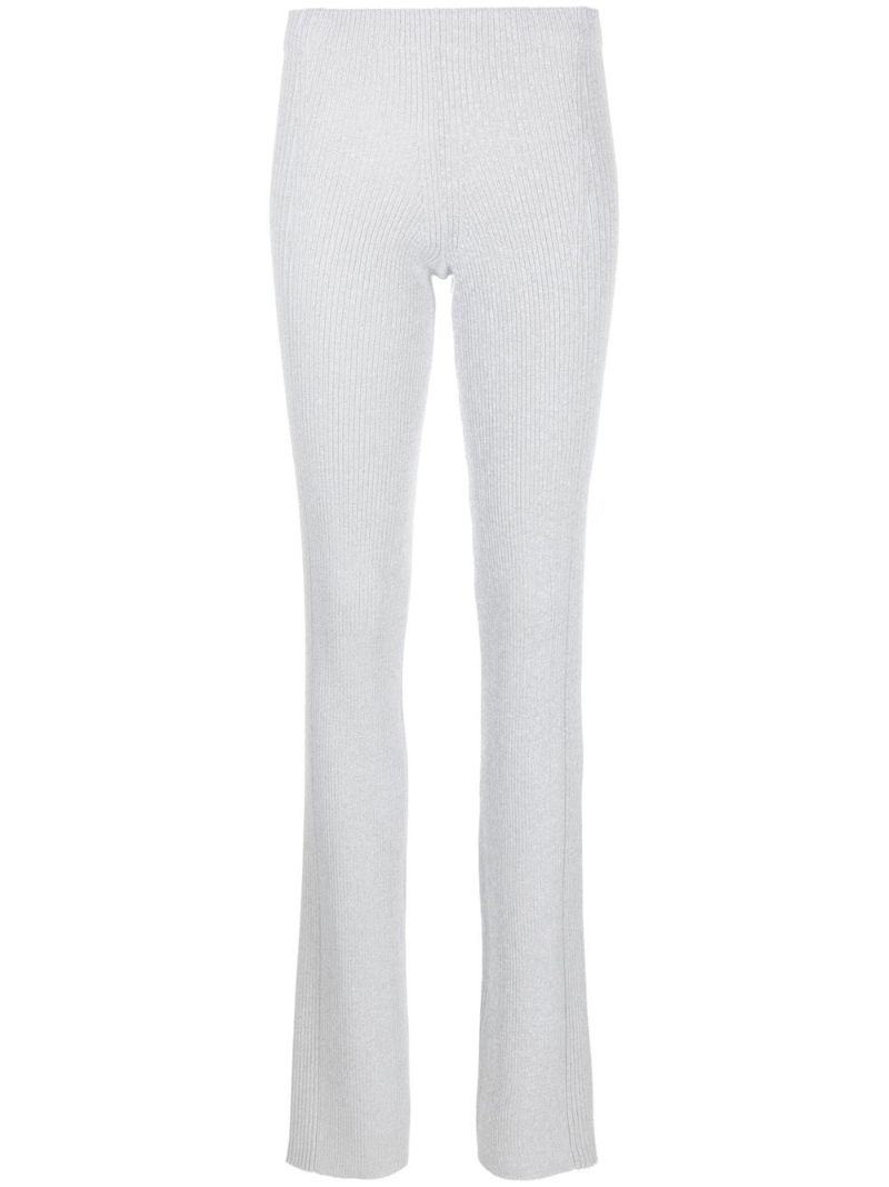 Grey Ribbed Flared Trousers