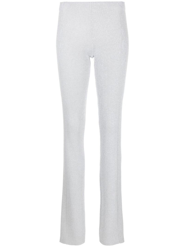 Grey Ribbed Flared Trousers