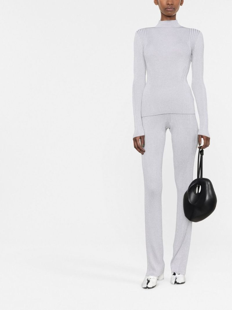 Grey Ribbed Flared Trousers