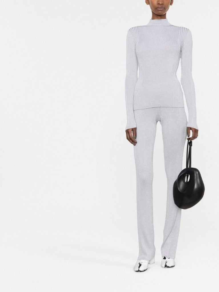 Grey Ribbed Flared Trousers