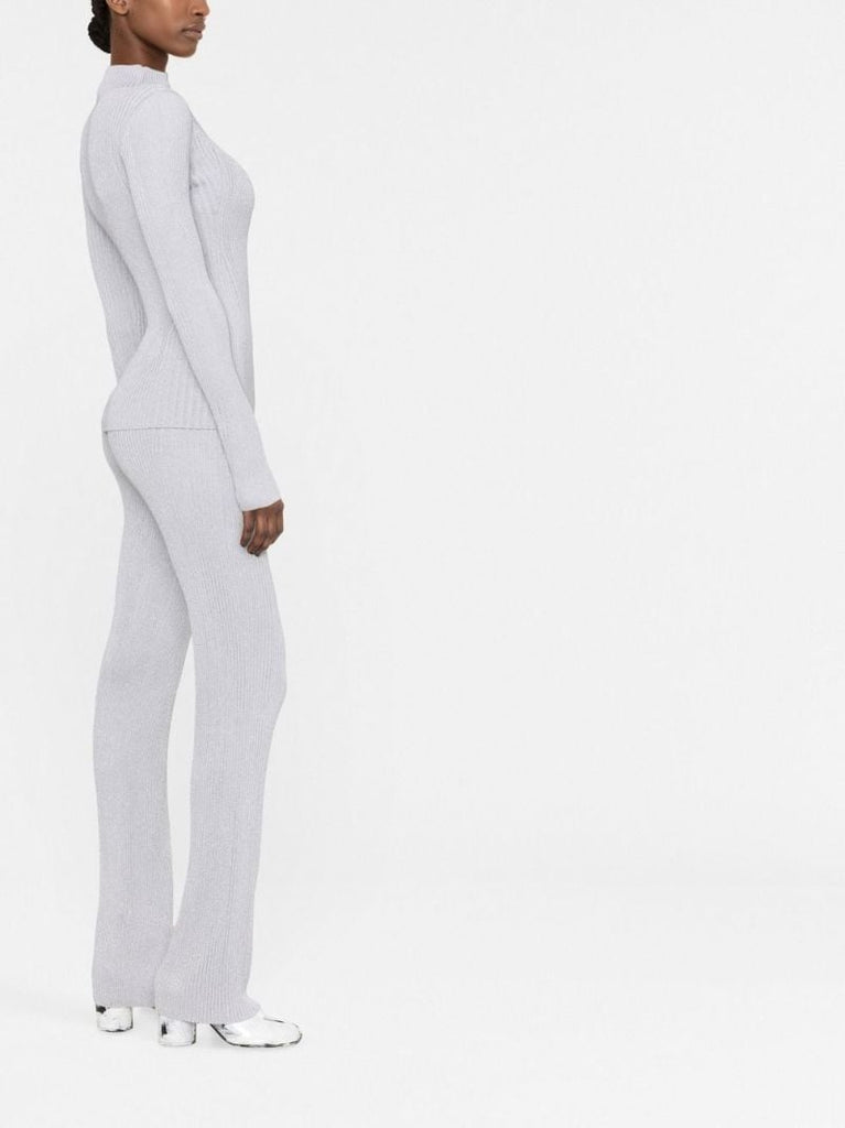 Grey Ribbed Flared Trousers