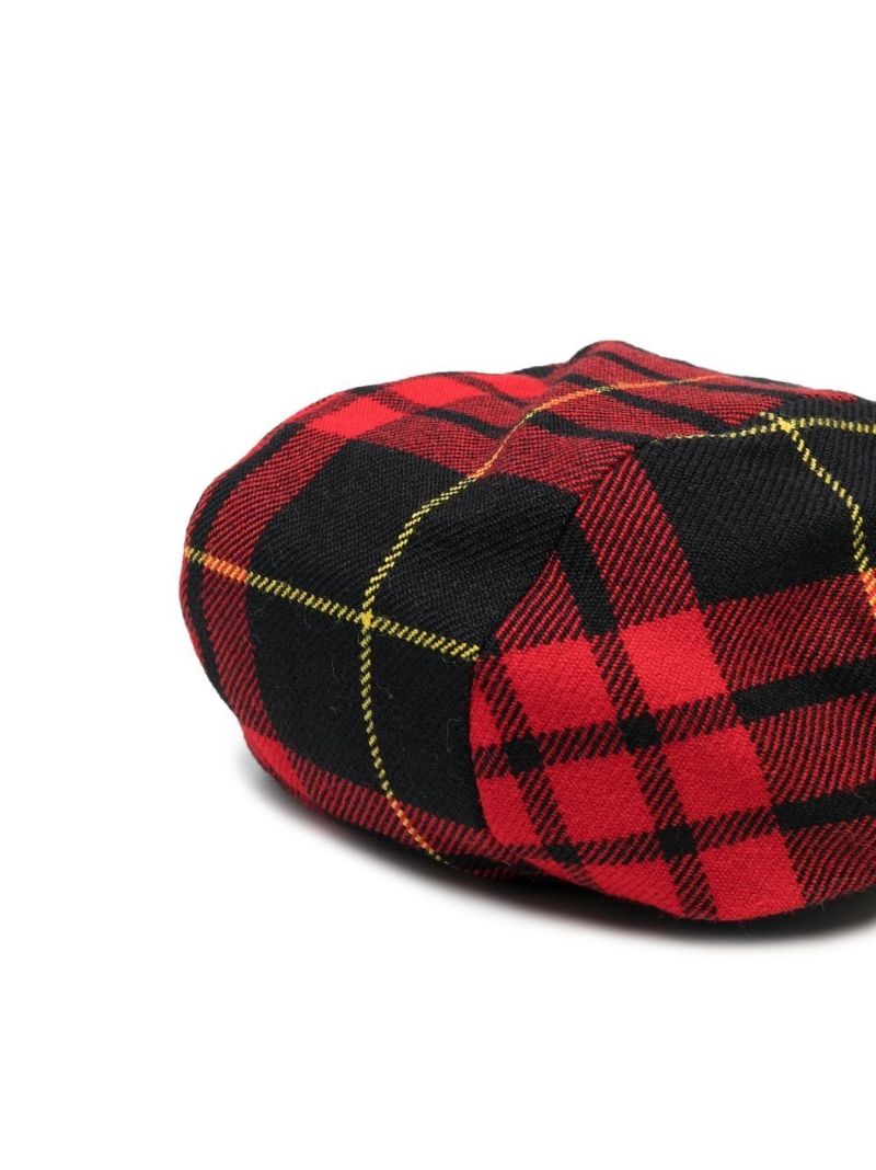 Red Regenerated Tartan Wool Beret