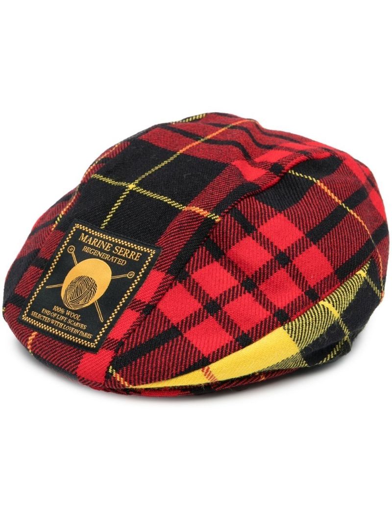 Red Regenerated Tartan Wool Beret