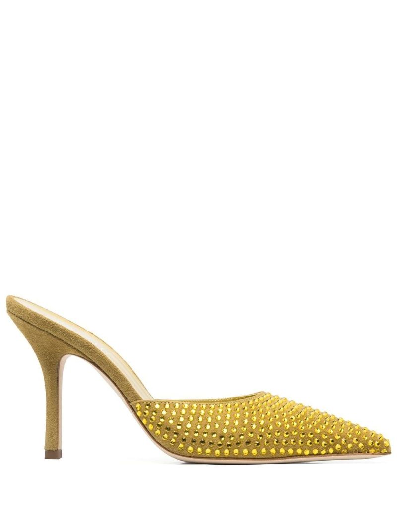 Yellow Hollywood 95 Crystal Suede Mules