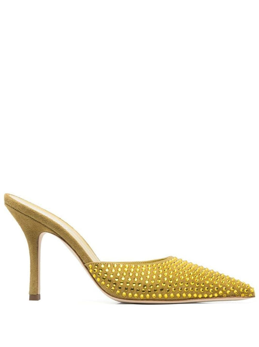 Yellow Hollywood 95 Crystal Suede Mules