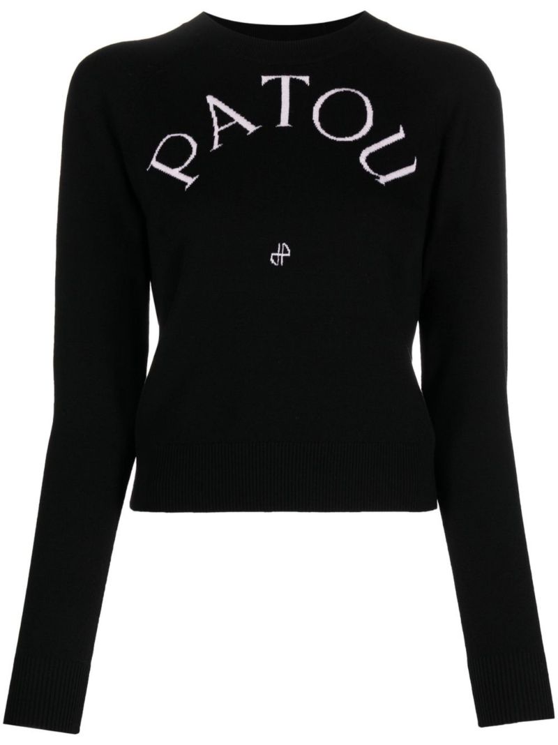 Black Intarsia-knit Logo Knitted Top