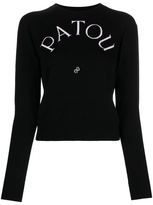 Black Intarsia-knit Logo Knitted Top