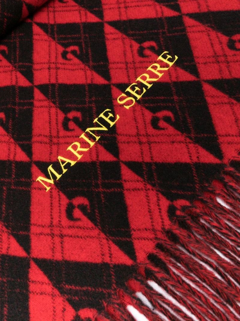 Red and White Monogram Fringed Scarf