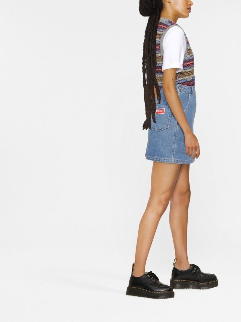 Blue Boke Flower Embroidered Denim Mini Skirt
