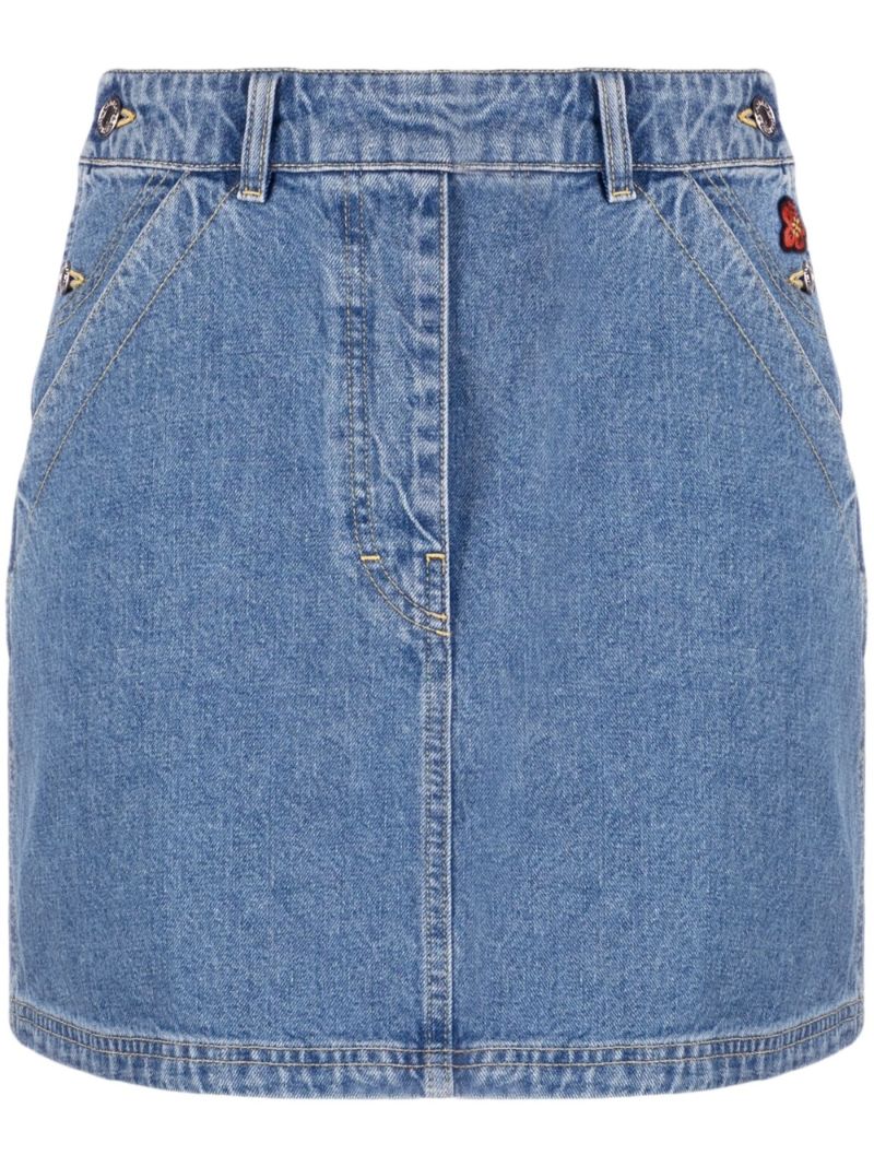 Blue Boke Flower Embroidered Denim Mini Skirt