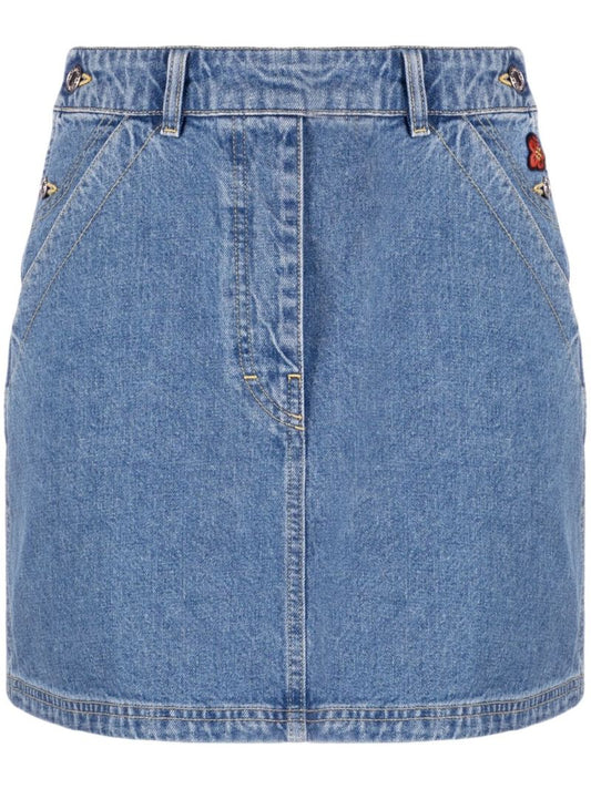Blue Boke Flower Embroidered Denim Mini Skirt
