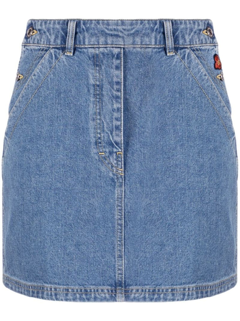 Blue Boke Flower Embroidered Denim Mini Skirt