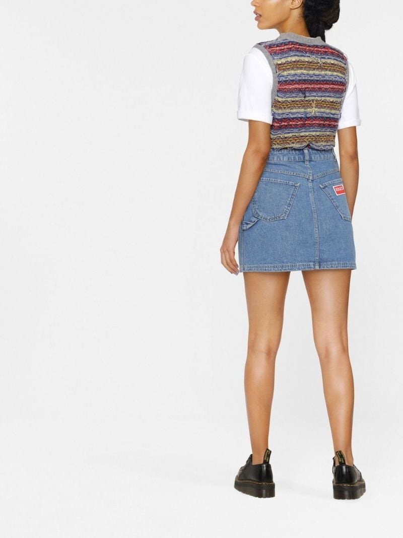 Blue Boke Flower Embroidered Denim Mini Skirt