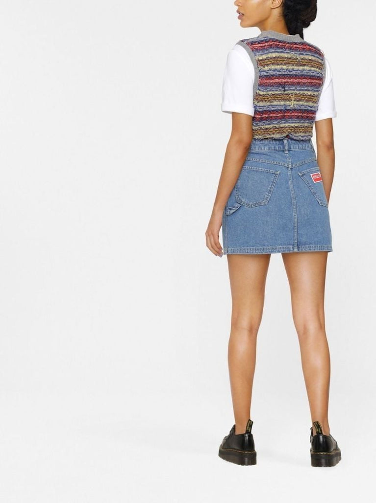 Blue Boke Flower Embroidered Denim Mini Skirt