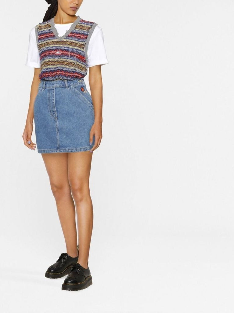 Blue Boke Flower Embroidered Denim Mini Skirt